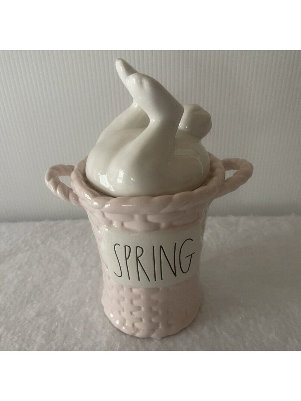 Rae Dunn Bunny Buns SPRING Basket Canister Bunny Tail Lid Magenta 2022 Easter